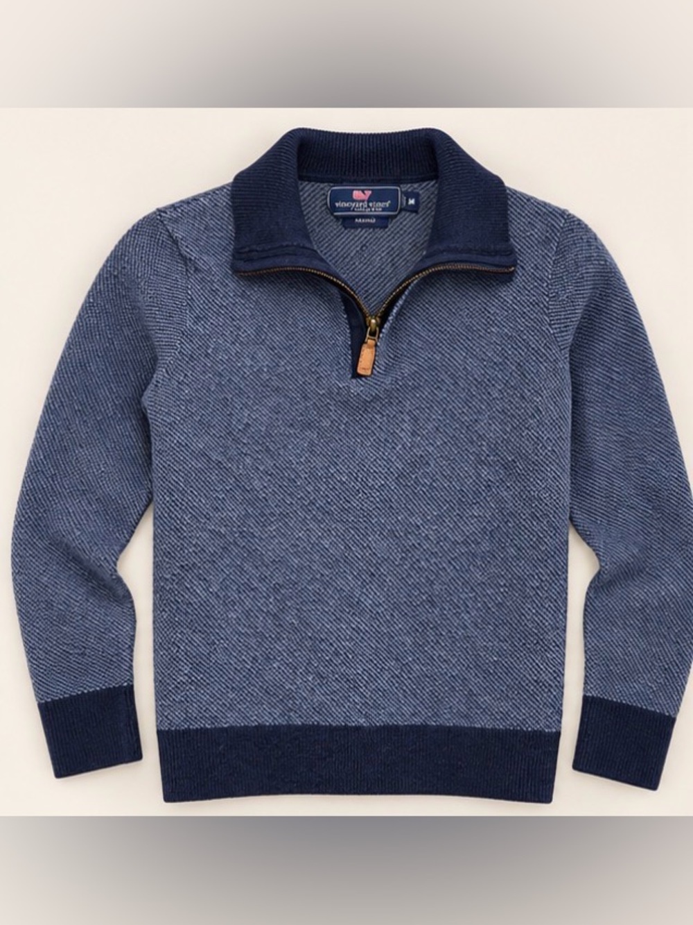 Vineyard Vines Boys M 100% Merino Wool Quarter Zip Sweater Blue Navy Preppy